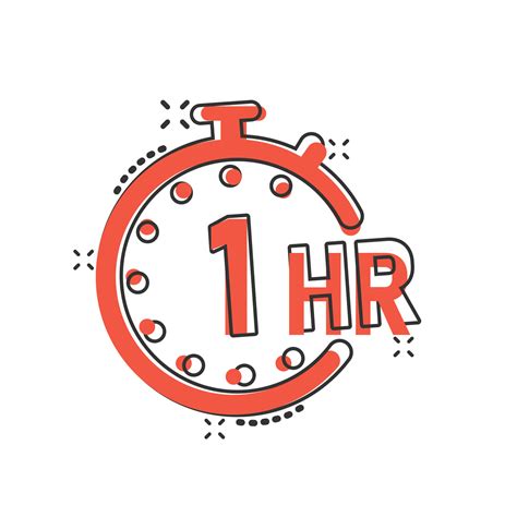 1 hour clock icon in comic style. Timer countdown cartoon vector ...