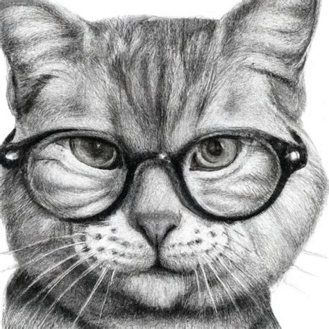 Cat in Glasses Drawing - Etsy