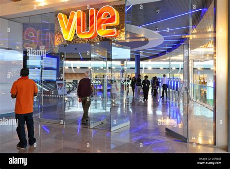 People at foyer entrance & sign to the Vue cinema at the Westfield ...