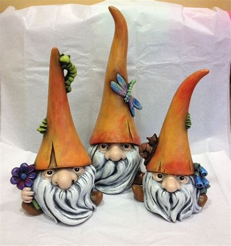 Ceramic gnomes, set of 3 cute garden gnomes, garden art, gnomes | Clay ...