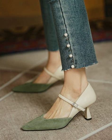 Pointed Toe Colorblock Suede Patch Buckled Heels | Heels, Buckled heels ...