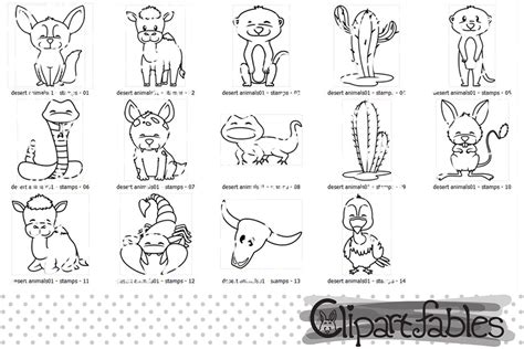 Cute DESERT ANIMALS digital stamps By clipartfables | TheHungryJPEG