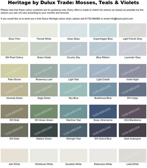 Dulux Heritage Colour Chart Full Range Of 112 Colours | Images and Photos finder