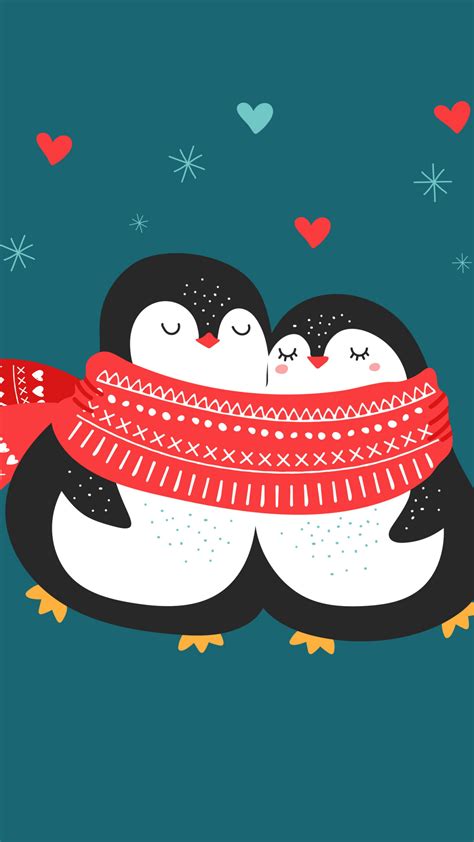 Cute couple Wallpaper 4K, Penguin couple, Cute Christmas