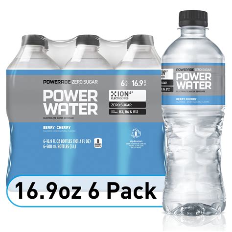 POWERADE Zero Calorie Electrolyte Enhanced Berry Cherry Power Water, 16.9 fl oz, 6 Count Bottles ...