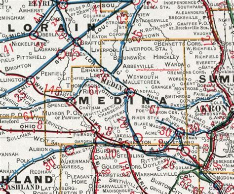 Medina County, Ohio, 1901, Map, Lodi, Brunswick, Wadsworth, Hinckley ...