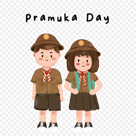 Scout Day White Transparent, Cute Cartoon Character Uniform Scout With Teks Pramuka Day, Cute ...