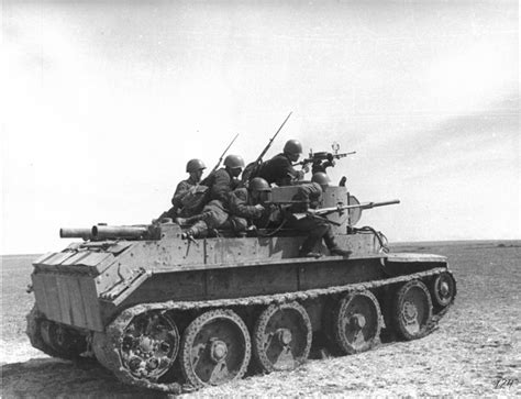 Fighters of a tank landing on the BT-7 in an offensive on the South ...