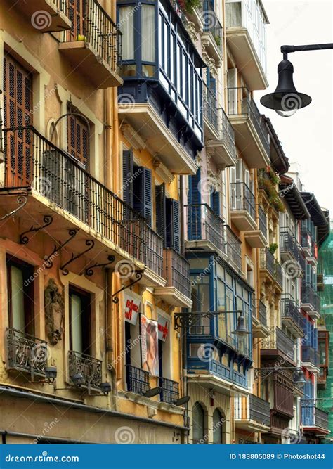 Vertical View of Classic Balconies in Pamplona, Spain Editorial Stock ...