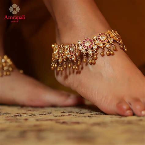 Intricate Coloured Glass Gold Plated Anklets By Amrapali Jewels