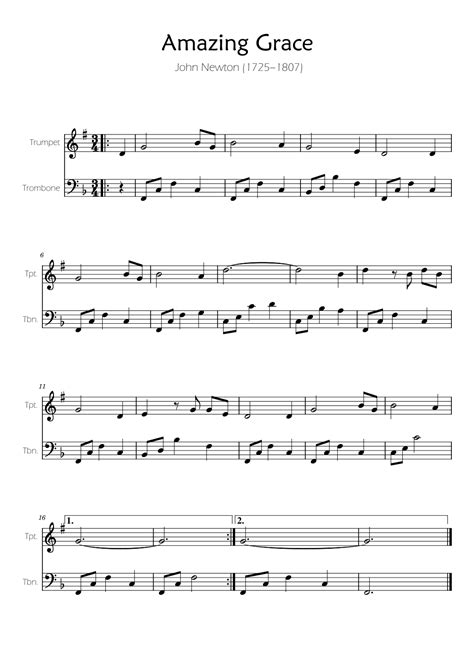 Amazing Grace - Trumpet and Trombone Duet (arr. Ygor Nunes) by John Newton Sheet Music for ...