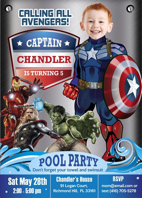 Captain America Pool Party Invitation | Captain america party, Captain ...