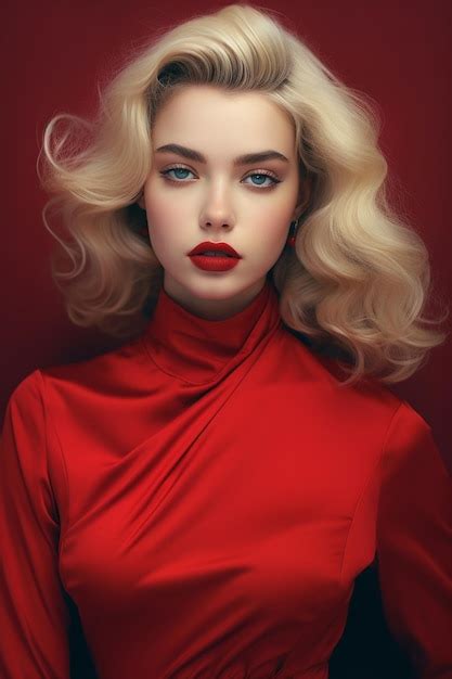 Premium AI Image | A model with blonde hair and red lipstick