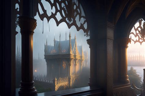 Lexica - Interior fantasy elven castle looking out window, hyper detailed, capital city ...