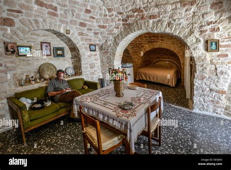 Italy Puglia Apuglia Alberobello The inside of a trullo house in Aja Piccola district Stock ...