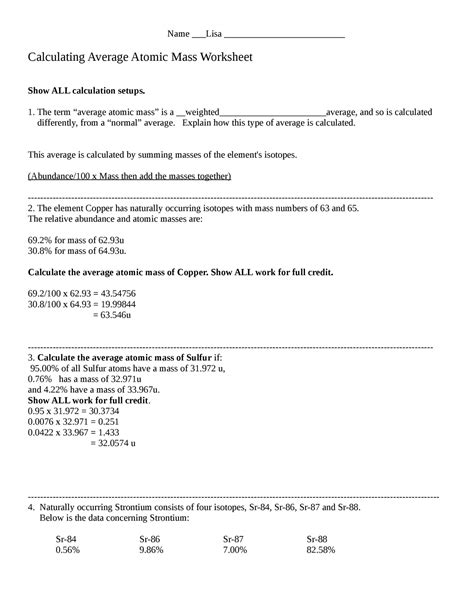 Average Atomic Mass Worksheet – Englishworksheet.my.id