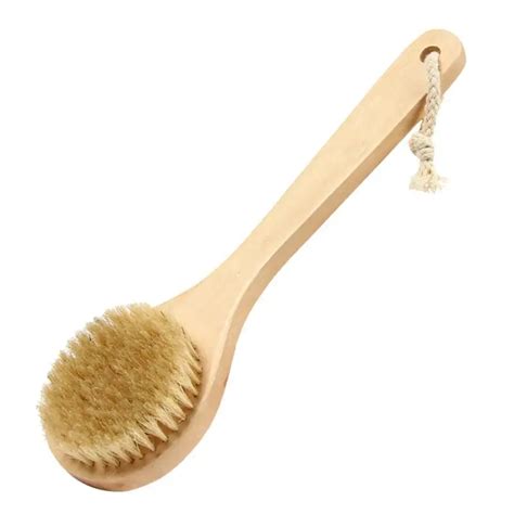 Natural Bristle Handle Wooden Scrub Brush Body Skin Shower Massage Brush Round Head Bath Brushes ...