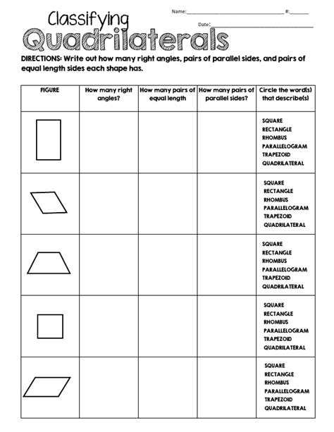 Quadrilateral Hierarchy Worksheets