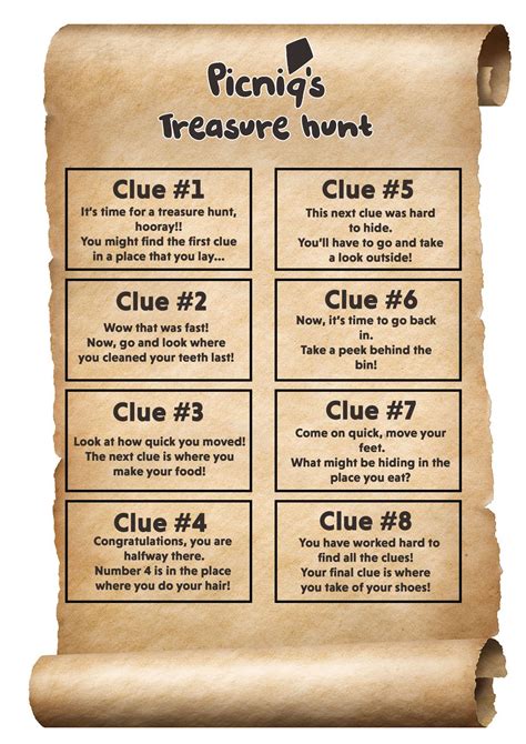 Treasure hunt clues printable - Picniq Blog