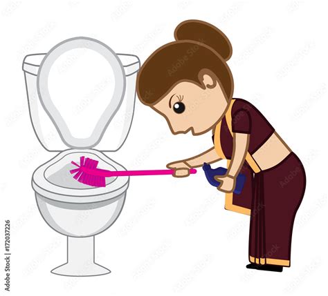 Cartoon Indian Woman Cleaning Toilet - clip-art vector illustration Stock Vector | Adobe Stock