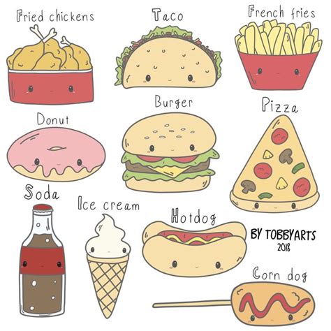 Cute fast food Junk food clip art illustration drawing kawaii | Drawing ...