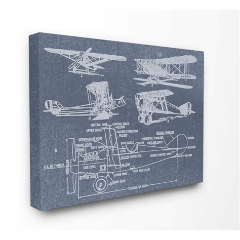 Steelside™ 'Slate Blue Distressed Vintage Airplanes Diagram Blueprint ...