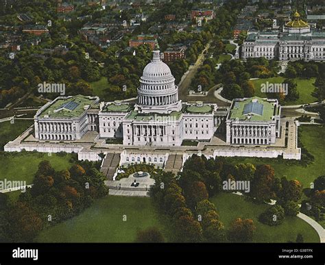 Washington DC, USA - US Capitol and Grounds - aerial view. Date: 1920 ...