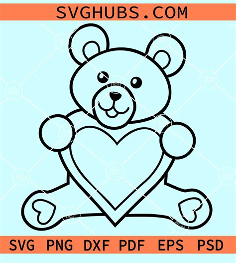 Teddy bear with love heart svg, Valentine's Bear SVG, Teddy bear ...