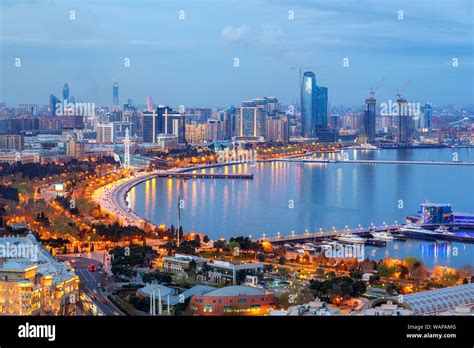 Baku city, Azerbaijan, view of the modern skyline on the Caspian sea ...