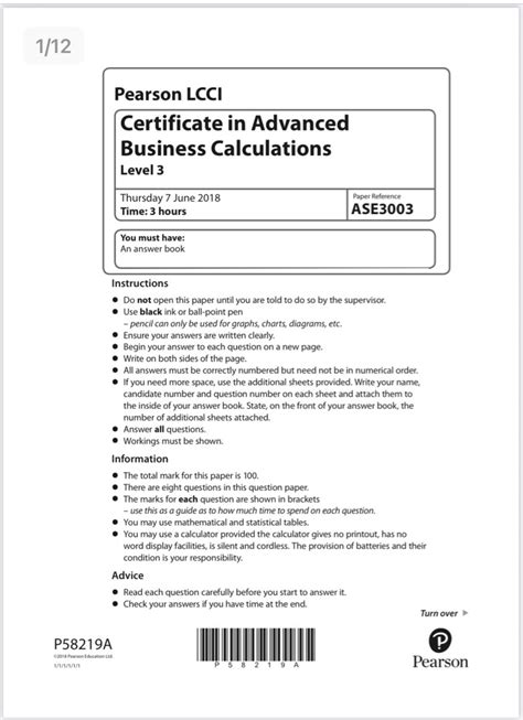 lCCI LEVEL 3 Advanced Business Calculation Past Paper, Learning ...