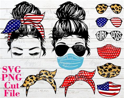 Girl Face Messy Bun SVG Patriotic Sunglasses Mask Cheetah | Etsy in 2021 | Cricut vinyl, Girl ...