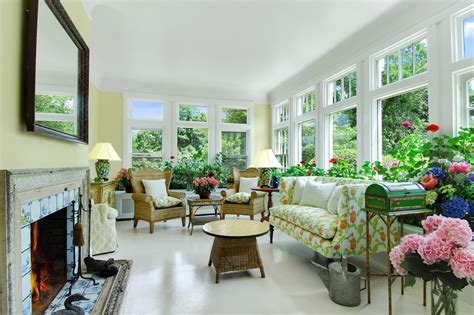 Gorgeous and Lively Springtime Sunroom With Floral Prints and Tile ...