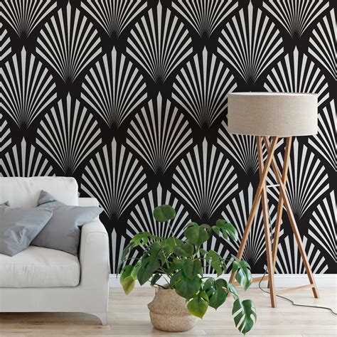 Art Deco Black Floral Pattern Wallpaper | Moonwallstickers.com