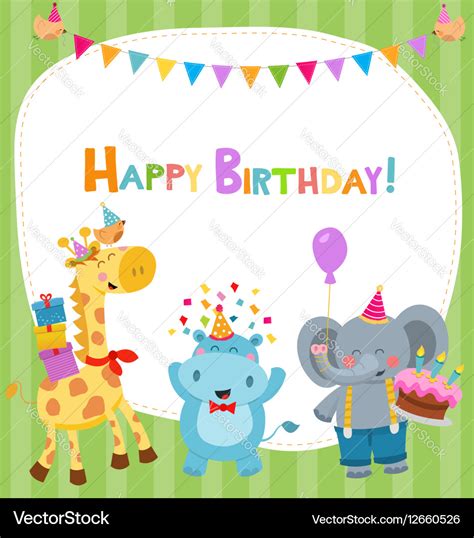 Cute birthday card with animals Royalty Free Vector Image