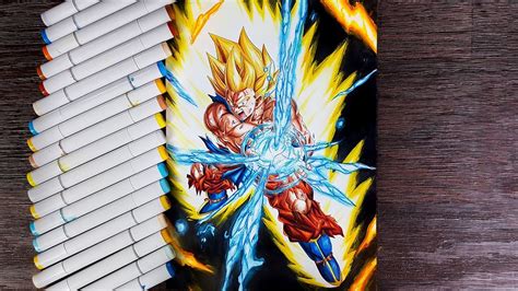 Drawing Goku Unstoppable Super Saiyan Kamehameha - YouTube