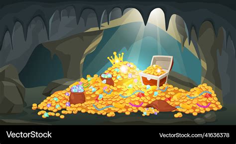 Cartoon treasure cave with piles of coins gold Vector Image