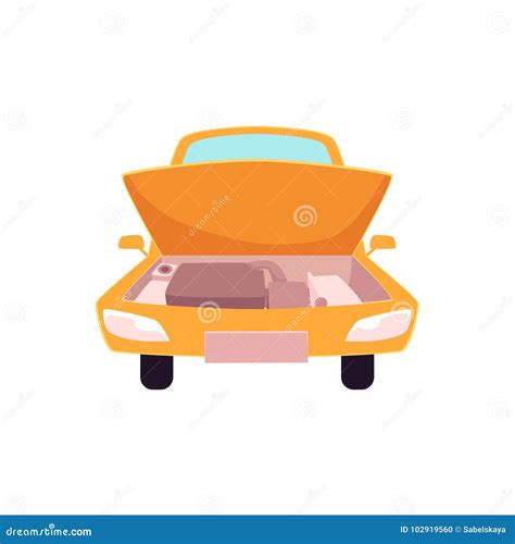 Vector Flat Cartoon Yellow Sedan Car Open Hood Stock Vector - Illustration of cartoon ...