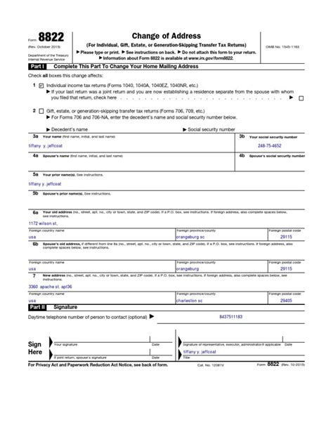 Printable Irs Form 8822 B - Printable Forms Free Online