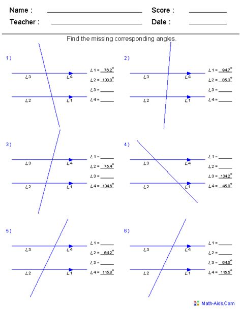 Corresponding Angles Worksheet