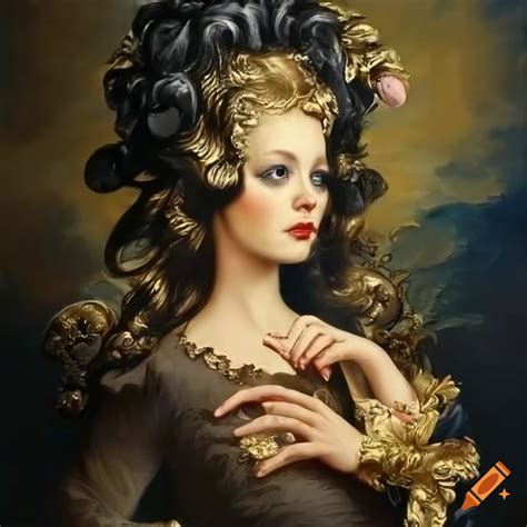 Surrealistic baroque artwork with black hair in the clouds on Craiyon