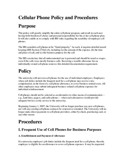 Free Printable Cell Phone Policy Form (GENERIC)