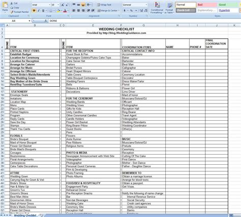 Wedding Task List Excel Template