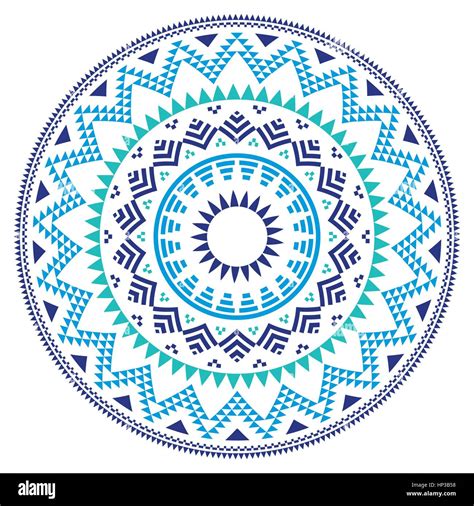 Tribal folk Aztec geometric pattern in circle - blue, navy and Stock Vector Art & Illustration ...