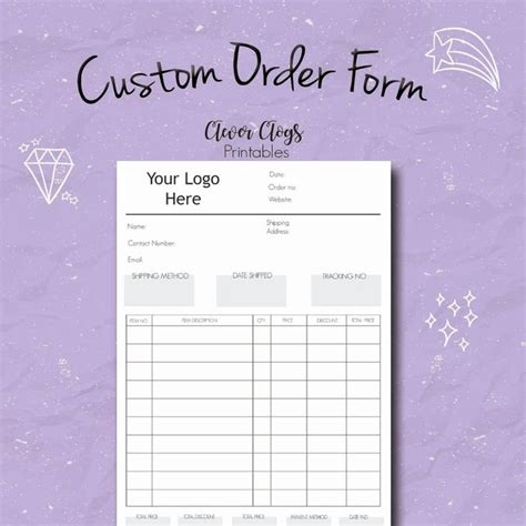 Printable Free Craft Order Form Template