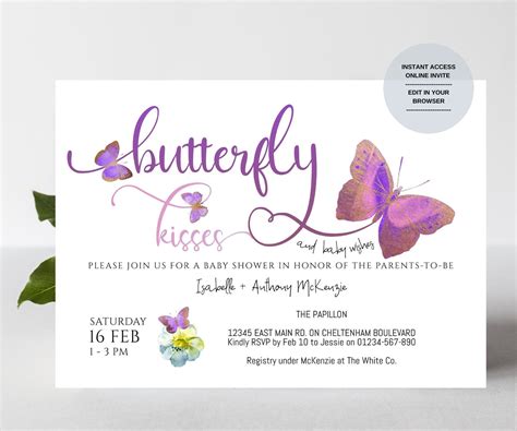 Purple Butterfly Baby Shower Invitation Printable Girl | Etsy ...