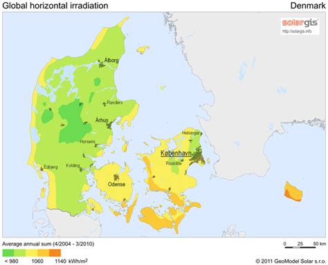 Solar Radiation Map of Denmark - denmark • mappery