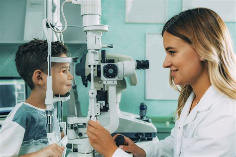 Slit lamp eye examination - Stock Image - F024/6103 - Science Photo Library