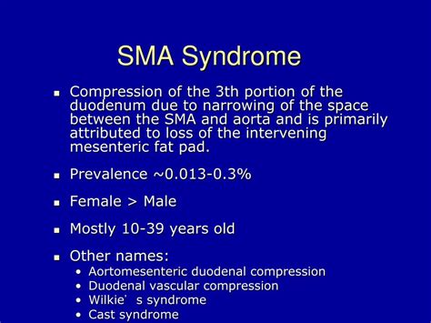 PPT - Superior Mesenteric Artery (SMA) Syndrome PowerPoint Presentation - ID:1571556