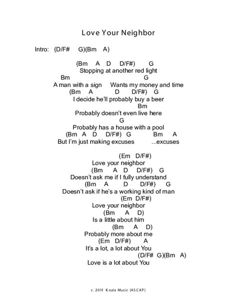 Love Your Neighbor Chords PDF (Todd Agnew) - PraiseCharts