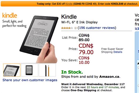 Amazon Canada One-Day Sale: Kindle E-Reader for $49 with Free Shipping ...